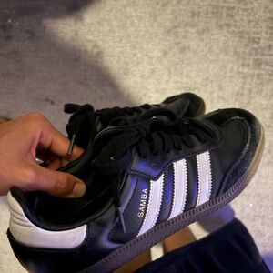 Adidas Samba Black Leather Shoes with White Stripes